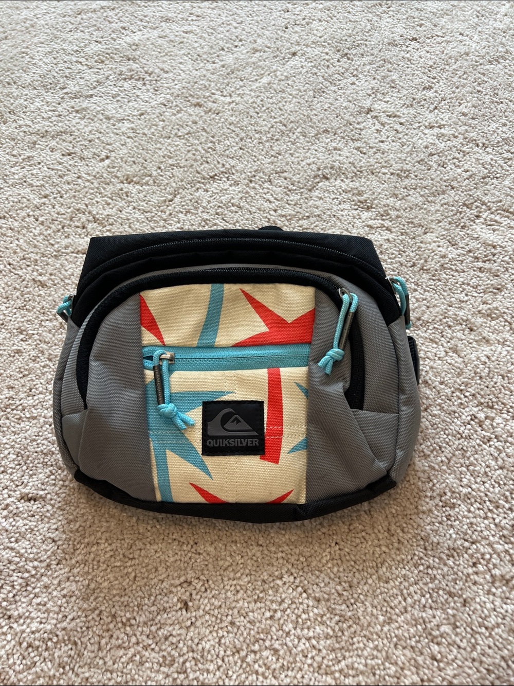 Quiksilver Gray Waist Bag with Blue and Red Pattern Accents